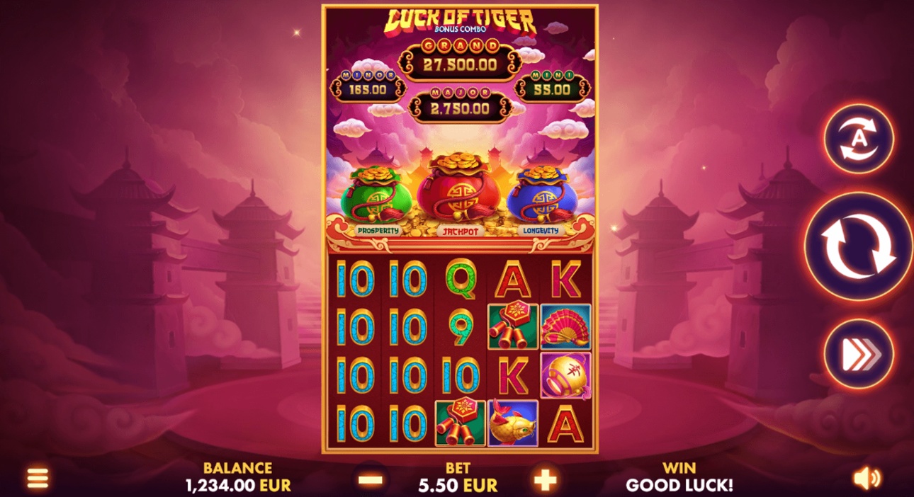 Luck of Tiger opening screen with five immersive reels